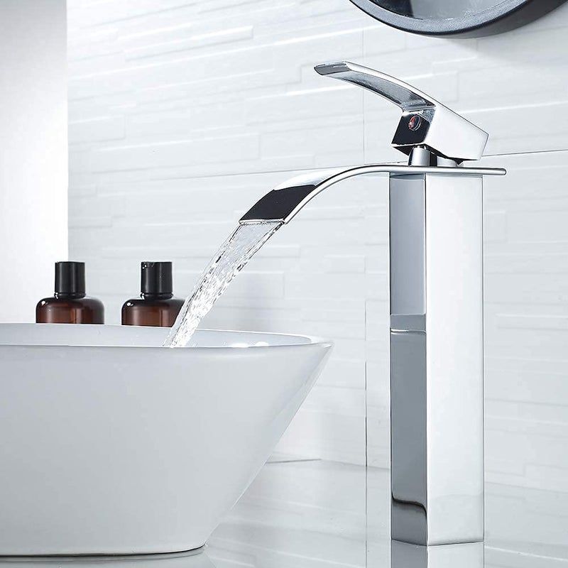 VOTON Vessel Sink Faucet Chrome Modern Tall Waterfall Bathroom Sink Faucet Single Handle Bathroom Faucet 1 Hole Bowl Lavatory Vanity Faucet, Rv Sink Camper Farmhouse Bathroom Utility Remodel Faucet - Image 4
